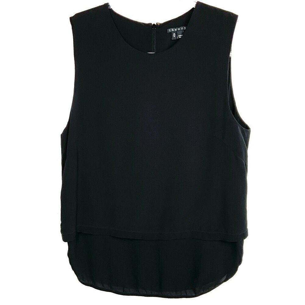 Theory Black Layered Silk Sleeveless Top Medium